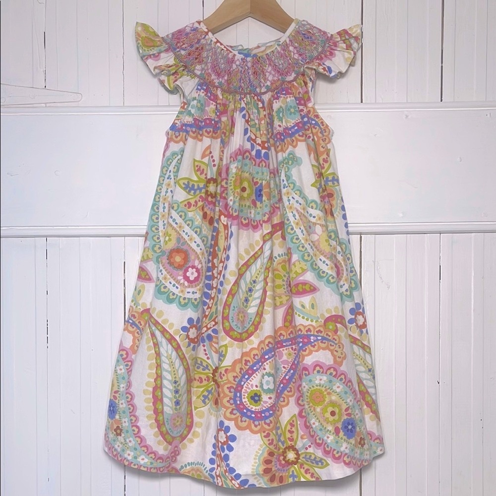 HAND SMOCKED EUC Classic Smocked Colorful Paisley Heirloom Dress